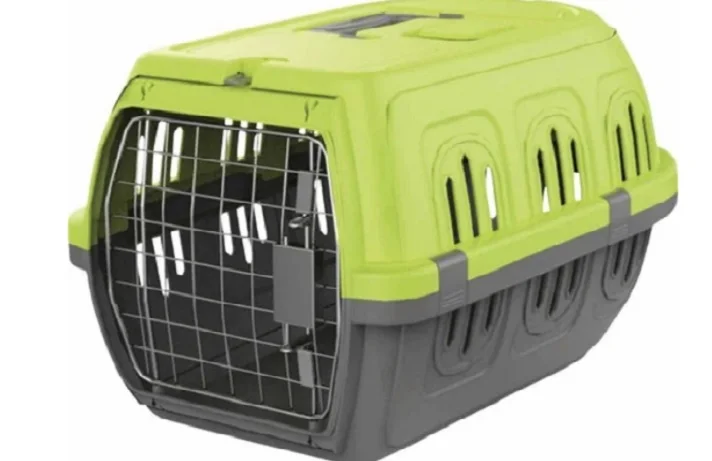 جعبه پلاستیکی حمل سبز و طوسی برای گربه ها