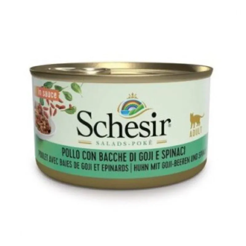 Schesir Canned Adult Wet Cat Food With Chicken &amp; Goji berries &amp; Spinach