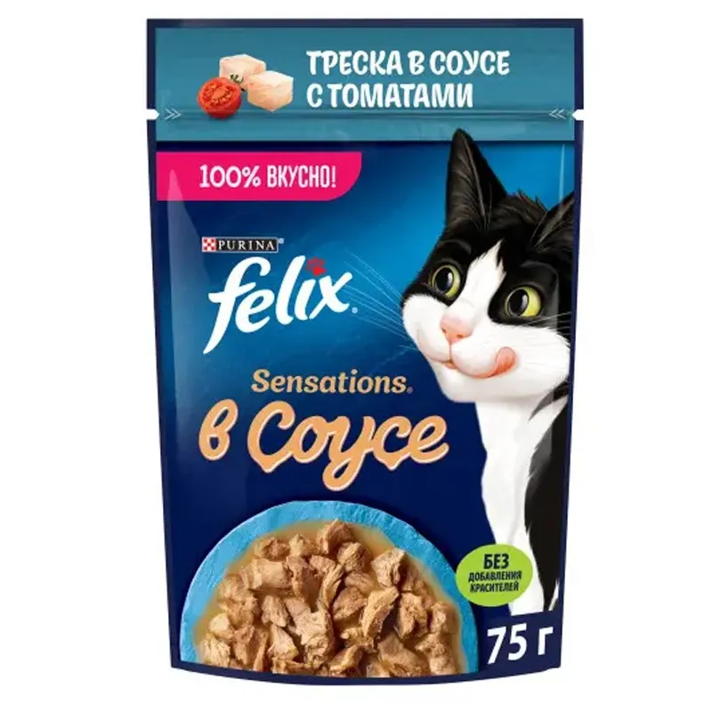 Felix Pouch Wet Cat Food With Cod Fish &amp; Tomato In Gravy