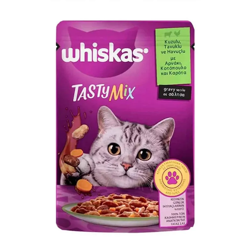 Whiskas Tasty Pouch Adult Wet Cat Food With Lamb &amp; Chicken &amp; Carrot In Gravy