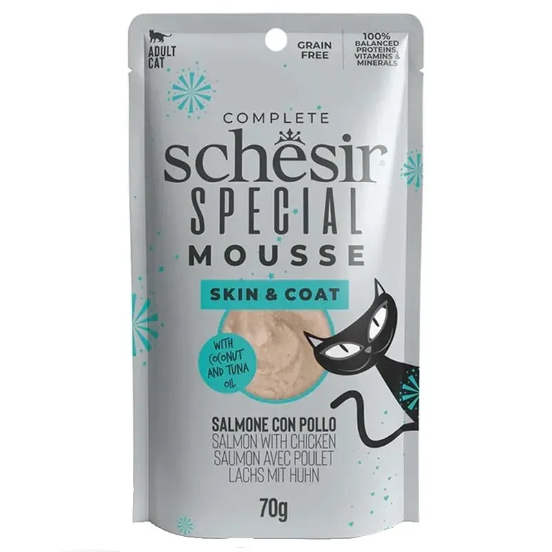 Schesir Skin &amp; Coat Salmon with Chicken in Mousse 70G in Pouch