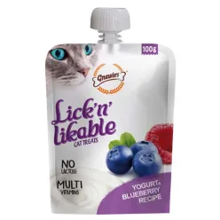 Gnawlers Lick 'n' Lickable Cat Treats with yogurt and blueberry