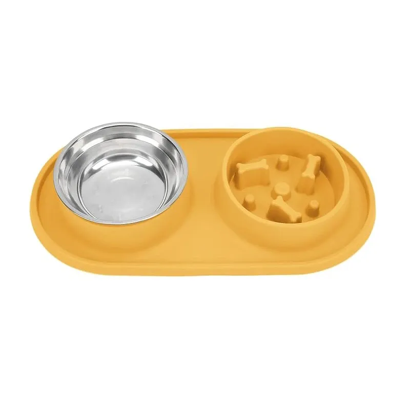  Dual Bowl Silicone Slow Feed with Stainless Steel Bowl