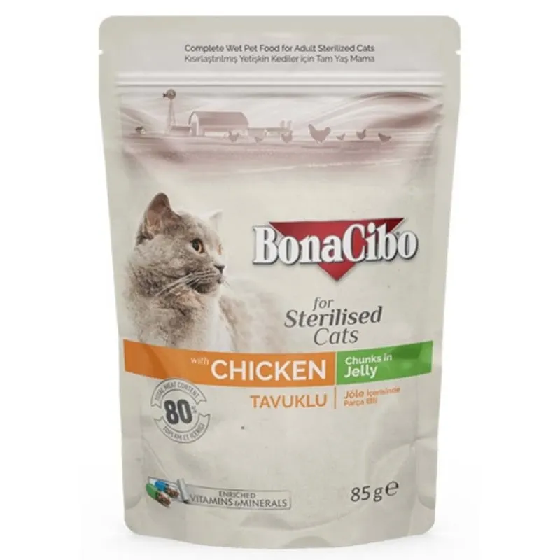 Bonacibo Adult Cat Sterilised Chicken Chunks in Jelly