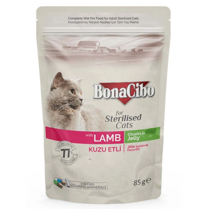 Bonacibo Adult Cat Sterilised Lamb Chunks in Jelly
