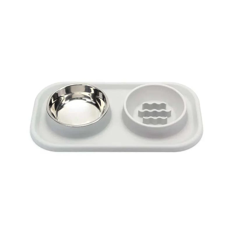  Dual Bowl Silicone Slow Feed with Stainless Steel Bowl