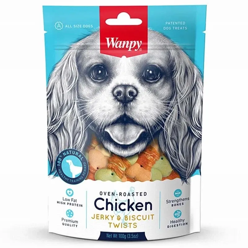 Wanpy Jerky &amp; Biscuit Twists Dog Treat With Chicken Flavor