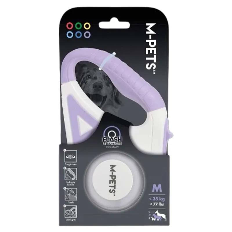 M-pets Liberty Dog Retractable LED Leash Purple