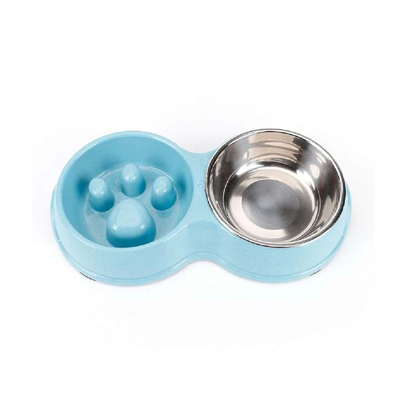  Dual Bowl Plastic Slow Feed with Stainless Steel Bowl