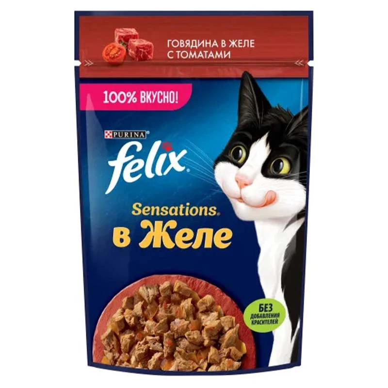 Felix Adult Pouch Wet Cat Food With Beef and Tomato In Jelly