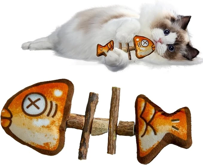 Cat Toys Wood Fish Bones with Catnip
