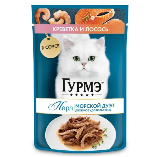 Gourmet Pouch Adult Wet Cat Food With Shrimp and Salmon in Sauce