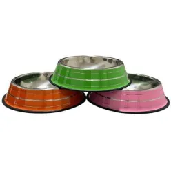 Dog And Cat Food Grooved and Colorful Steel Bowl