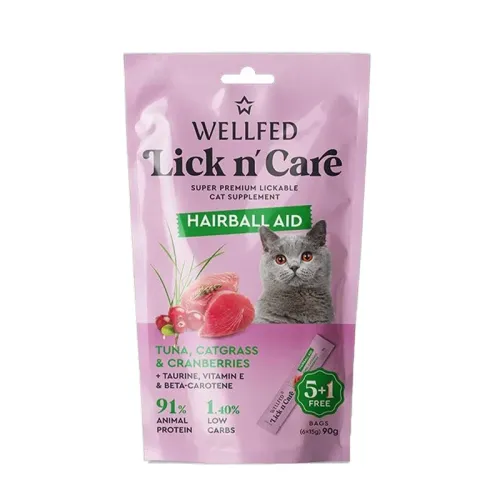 Wellfed Lick n' Care Hairball Aid Tuna, Catgrass and Cranberries Delicate 