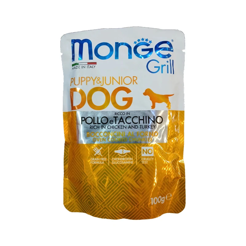 Monge Grill Pouch Puppy & Junior Wet Dog Food With Chicken and Turkey Flavor