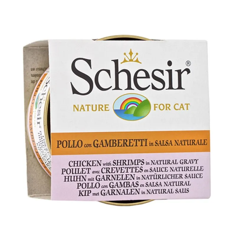  Schesir Canned Adult Wet Cat Food With Chicken &amp; Shrimp In Gravy 