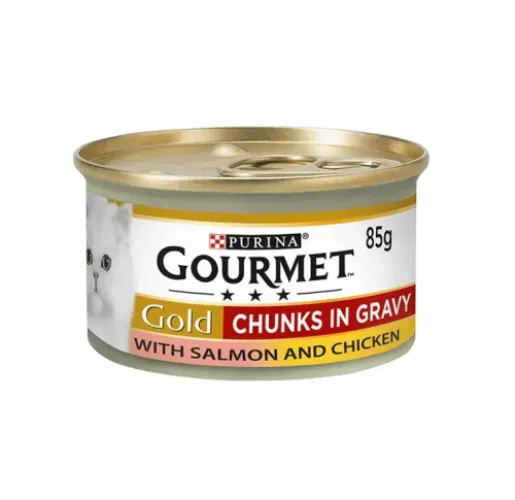 Gourmet Gold Canned Adult Wet Cat Food With Chicken &amp; Salmon In Gravy