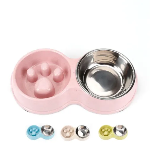  Dual Bowl Silicone Slow Feed with Steel Bowl