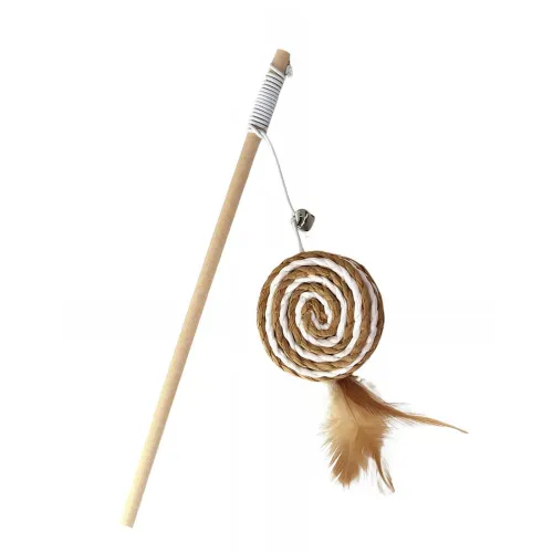 Lollipop Woven Ball Cat Wand Toy with Feather and Bell