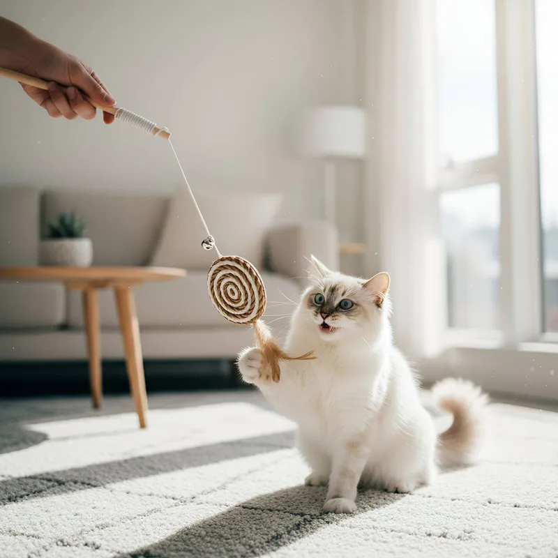 Lollipop Woven Ball Cat Wand Toy with Feather and Bell