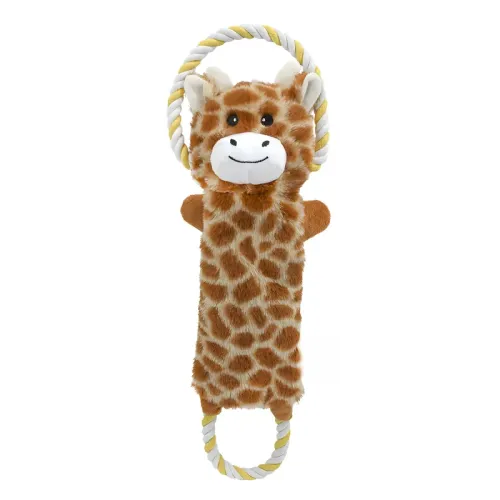 Flat Plush Animal Rope Tug Dog Toy with Squeaker