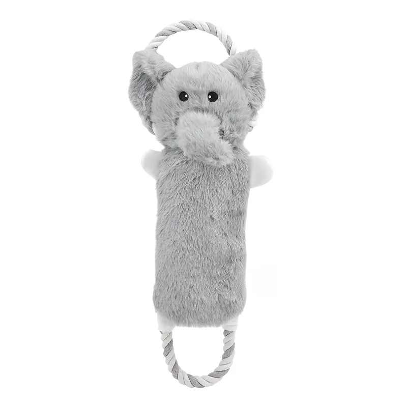 Flat Plush Animal Rope Tug Dog Toy with Squeaker