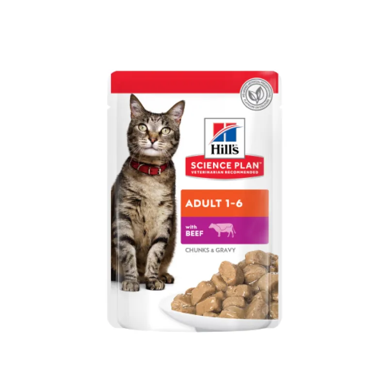 Hill's Science Plan Adult 1-6 Cat Wet Food with Beef Chunks in Gravy