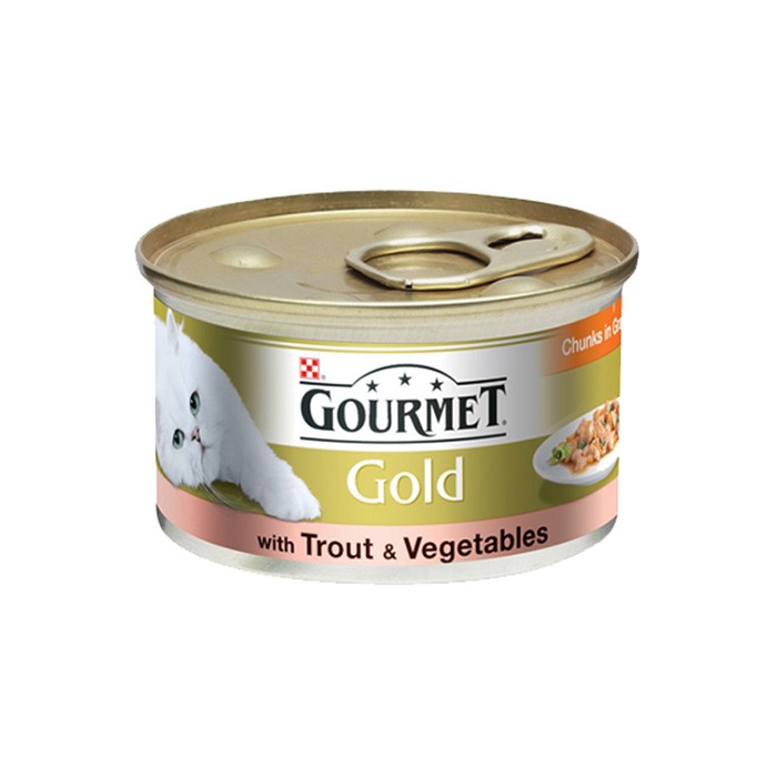 Gourmet Gold Canned Adult Wet Cat Food With Trout &amp; Vegetables Flavor In Sause