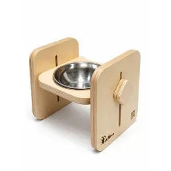 Paw Nova Single Wooden Cat Elevated Bowl Stand with Stainless Steel Insert Cat Face Design