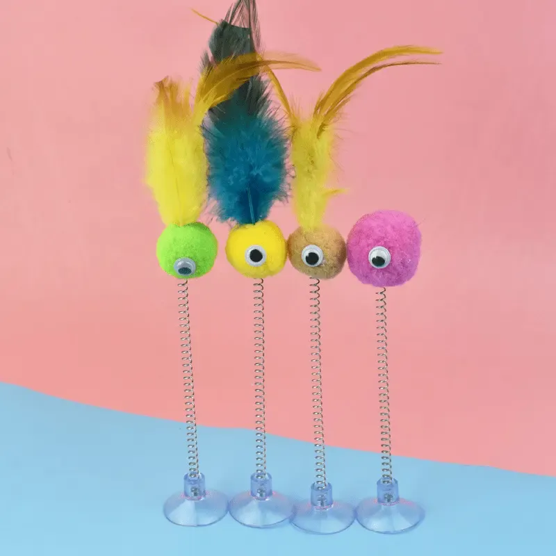 Spring Suction Cup Feather Ball Cat Toy