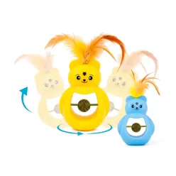 Wobble Bear Cat Toy with Catnip Ball and Feather