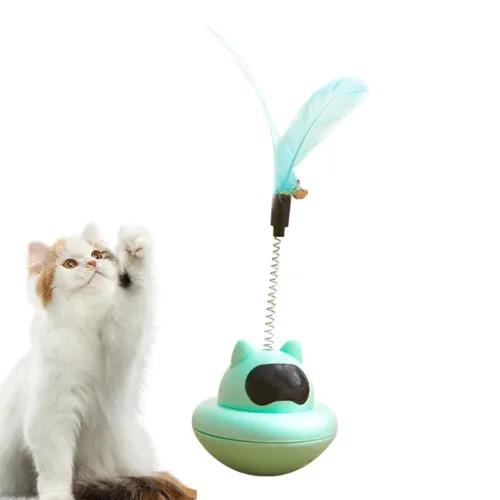 Self-Righting Wobble UFO Cat Toy with Spring Feather