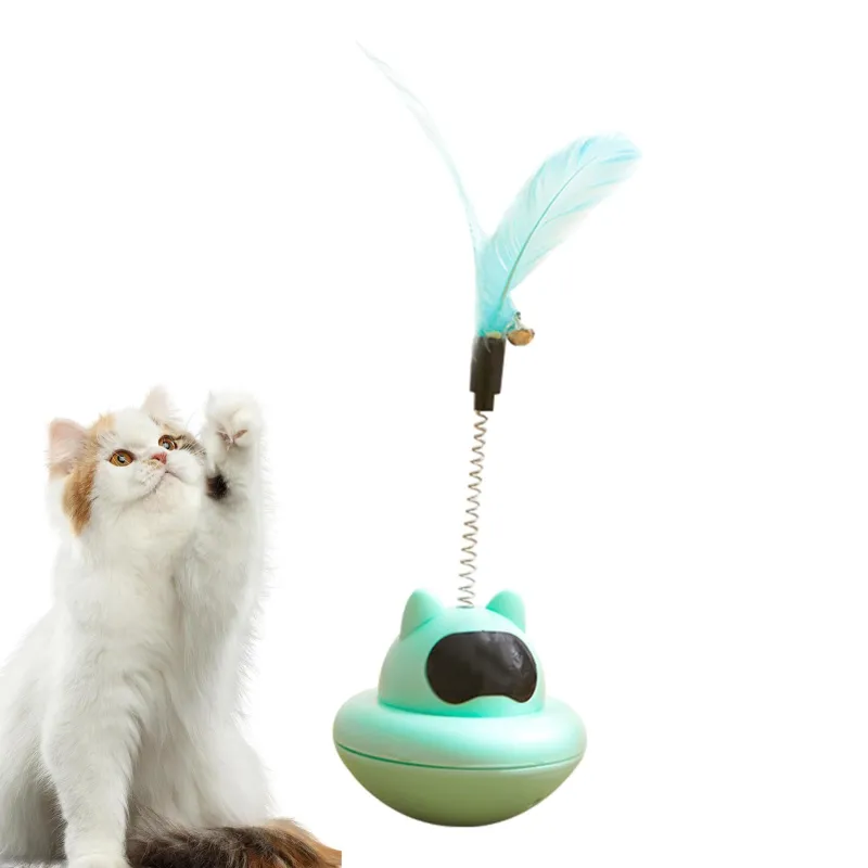 Self-Righting Wobble UFO Cat Toy with Spring Feather