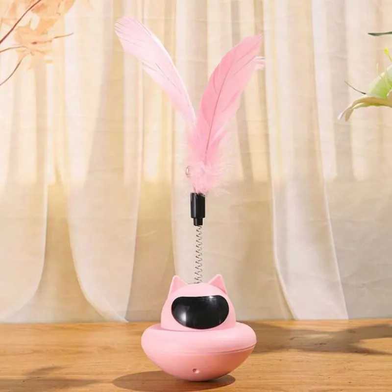 Self-Righting Wobble UFO Cat Toy with Spring Feather