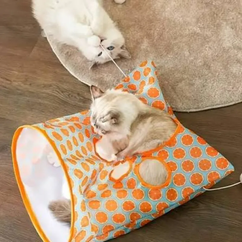 Foldable Cat Play Tunnel Paw Design