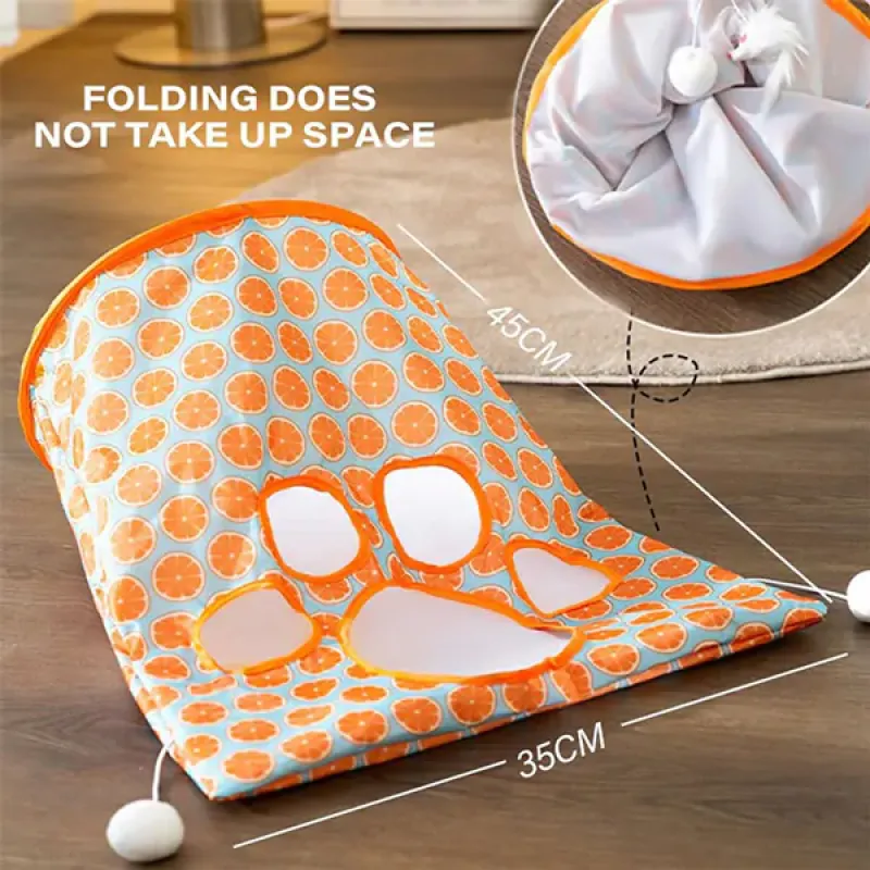 Foldable Cat Play Tunnel Paw Design