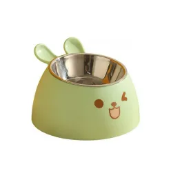 Plastic Rabbit Design Pet Bowl with Stainless Steel Insert