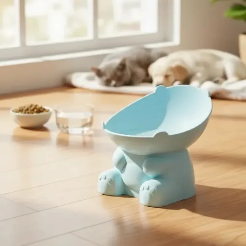 Dinosaur Design Plastic Elevated Pet Feeding Bowl