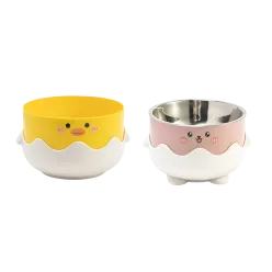 Plastic Chick Design Pet Bowl with Stainless Steel Insert