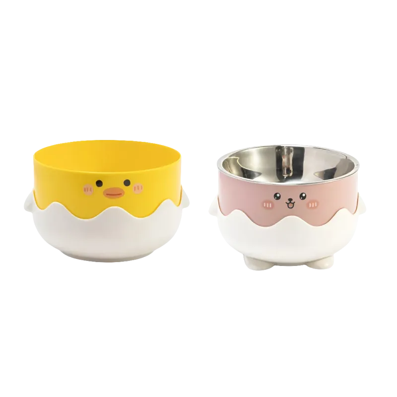 Plastic Chick Design Pet Bowl with Stainless Steel Insert