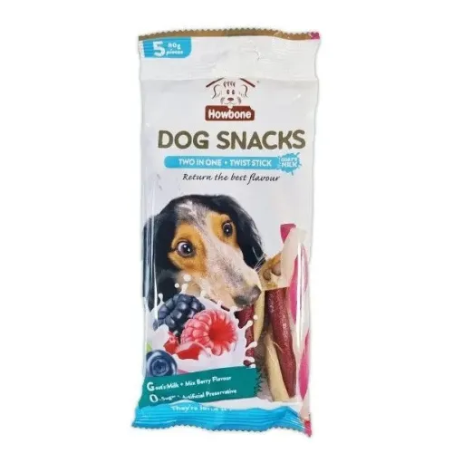 Howbone Dog Snacks Two in One Twist Stick Goat's Milk & Mix Berry Flavour
