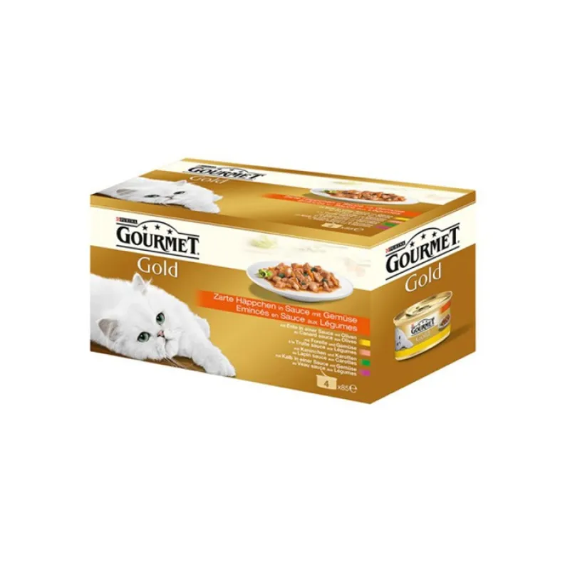  Gourmet Gold Pack Canned Adult Wet Cat Food With Duck &amp; Olive ,Veal ,Rabbit ,Trout In Sauce