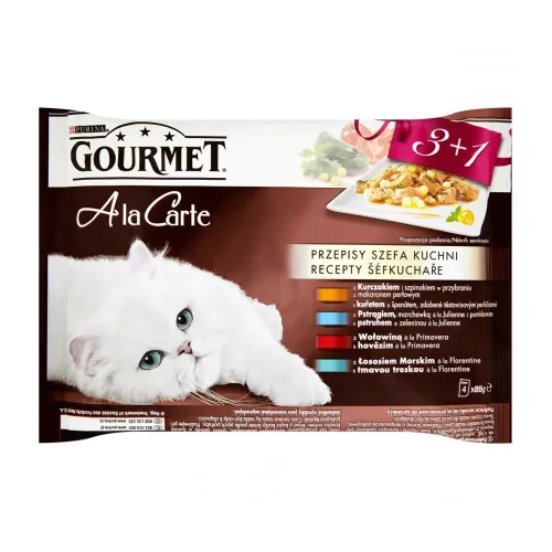 Gourmet A La Carte Pack Canneds Adult Wet Cat Food With Meat And Chicken And Fish 