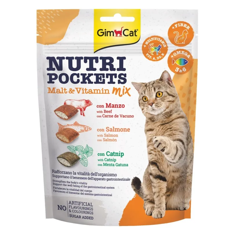 Gimcat Nutri Pockets Malt & Vitamin Treat With Beef & Salmo & Catnip