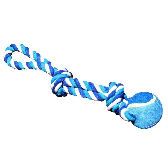 Dog Toy, Blue & White 2 Knot, Cotton Rope with Ball