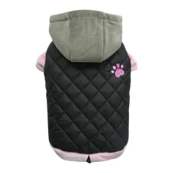 Pink & Black Doggy Dolly Quilted Coat with Short Sleeves and Hood - Pink