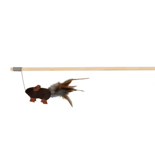 Trixie Playing Rod Mouse With Feathers