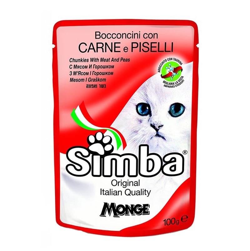  Simba Pouch Adult Wet Cat Food With Meat &amp; Peas Flavor In Gravy