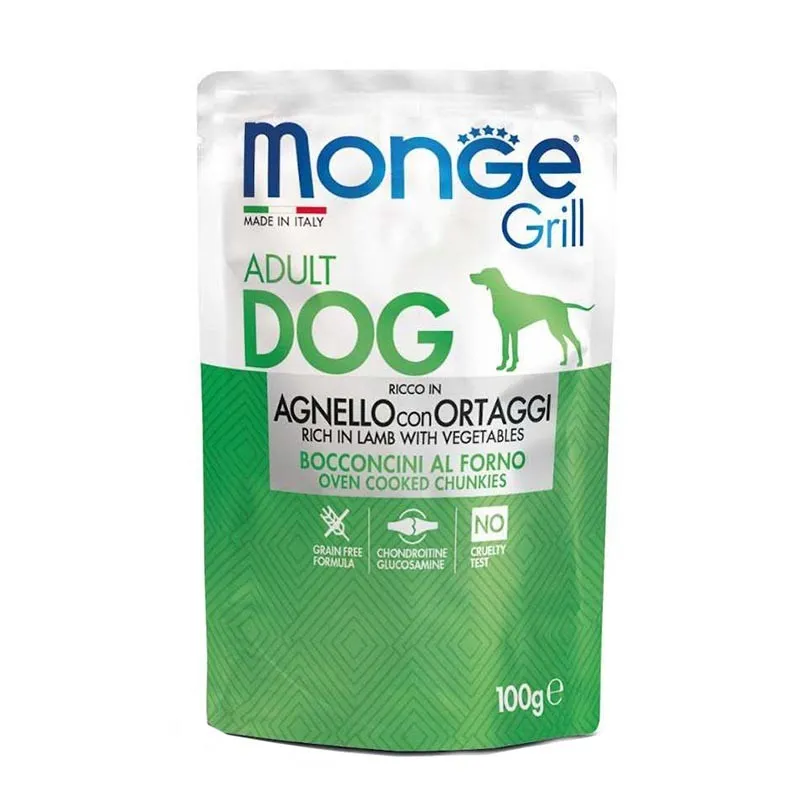 Monge Grill Pouch Adult Wet Dog Food With Lamb &amp; Vegetables Flavor