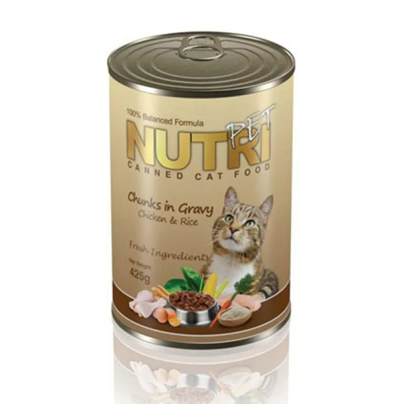 Nutripet Chunks Canned Adult Wet Cat Food With Chicken &amp; Rice Flavor In Gravy